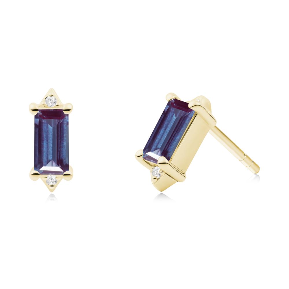 Minimalist Baguette Alexandrite Stud Earrings - LUO Jewelry #metal_18k yellow gold