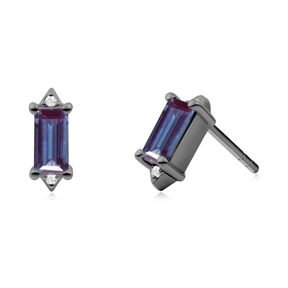 Minimalist Baguette Alexandrite Stud Earrings - LUO Jewelry #metal_black finish sterling silver