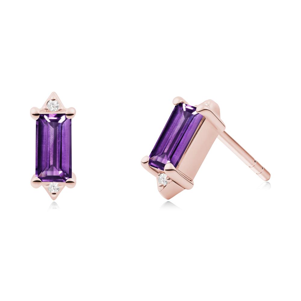Minimalist Baguette Amethyst Stud Earrings - LUO Jewelry #metal_18k rose gold