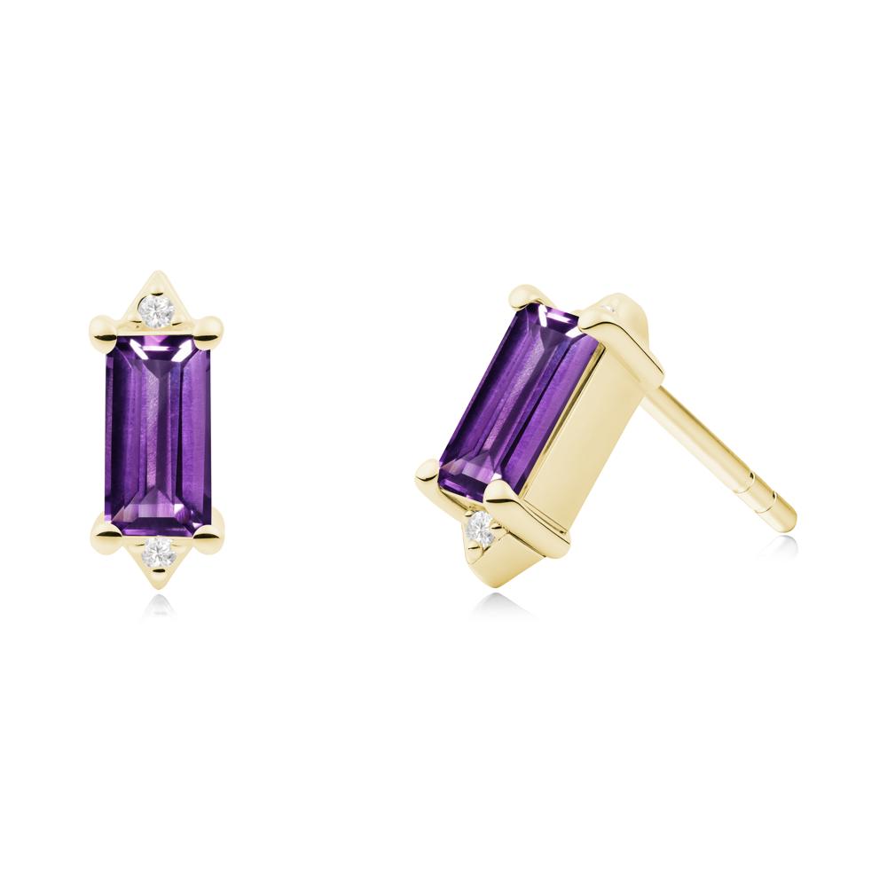 Minimalist Baguette Amethyst Stud Earrings - LUO Jewelry #metal_18k yellow gold