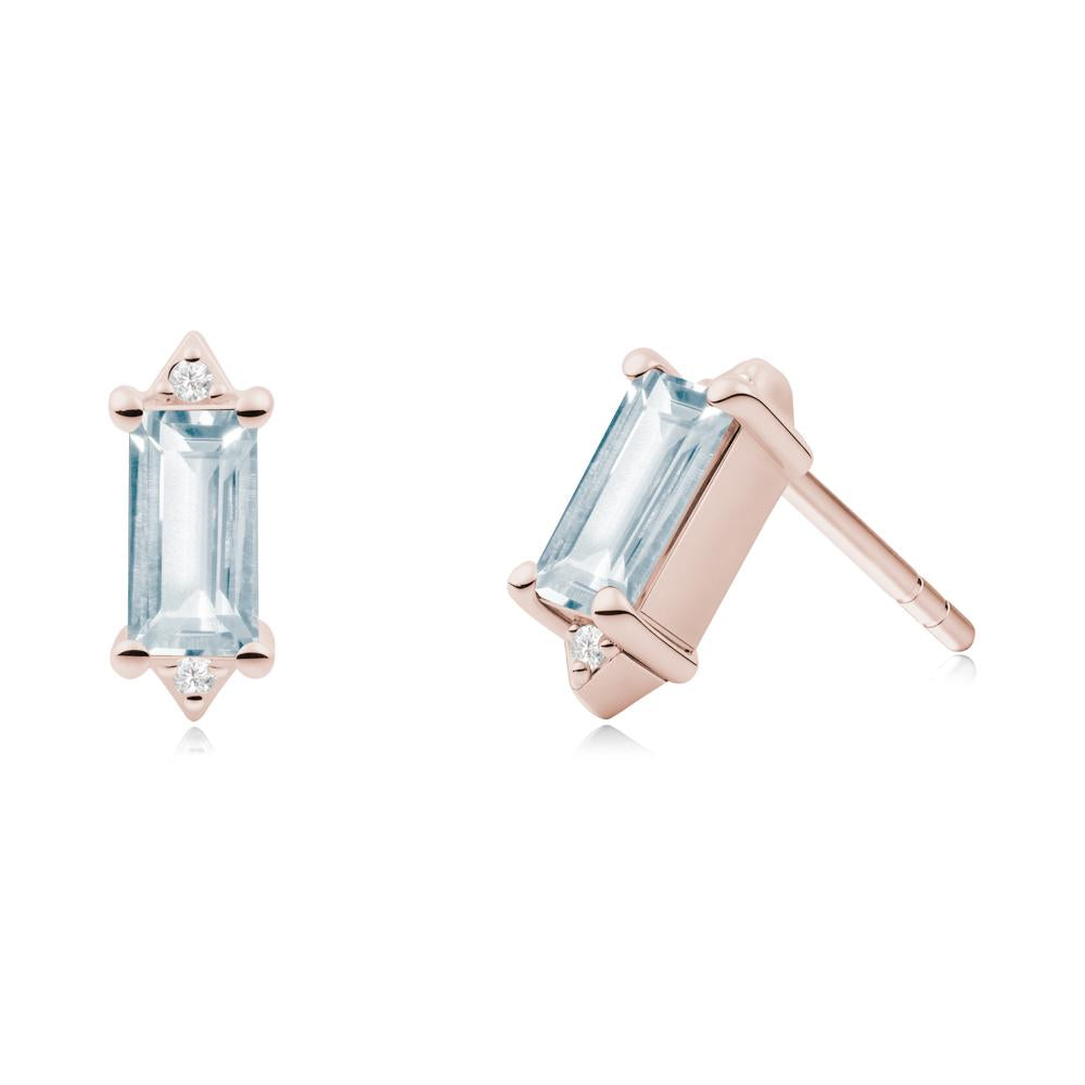 Minimalist Baguette Aquamarine Stud Earrings - LUO Jewelry #metal_14k rose gold