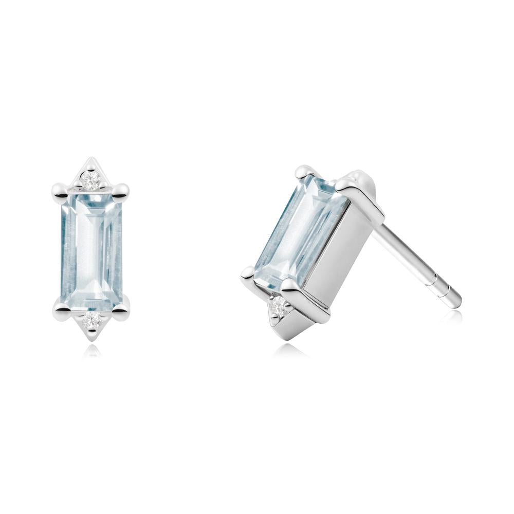 Minimalist Baguette Aquamarine Stud Earrings - LUO Jewelry #metal_14k white gold
