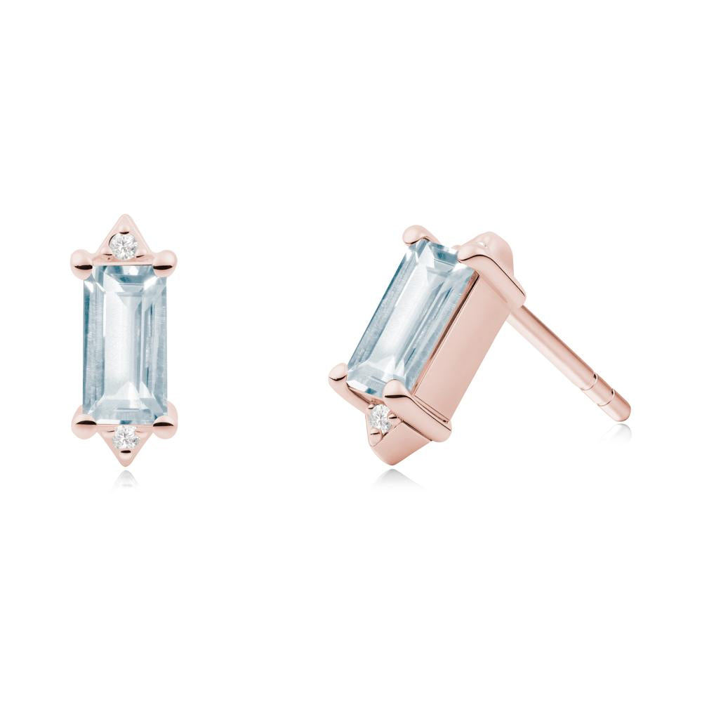 Minimalist Baguette Aquamarine Stud Earrings - LUO Jewelry #metal_18k rose gold