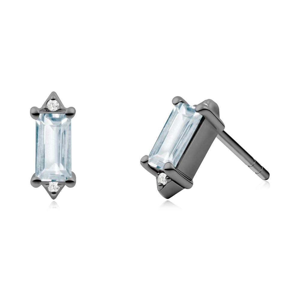 Minimalist Baguette Aquamarine Stud Earrings - LUO Jewelry #metal_black finish sterling silver