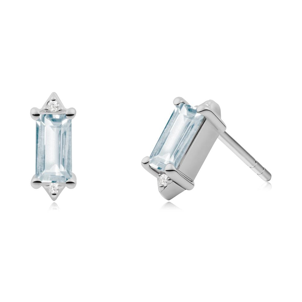 Minimalist Baguette Aquamarine Stud Earrings - LUO Jewelry #metal_platinum