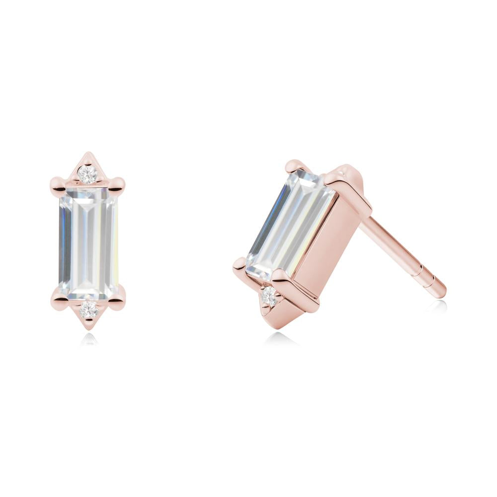 Minimalist Baguette Cubic Zirconia Stud Earrings - LUO Jewelry #metal_18k rose gold
