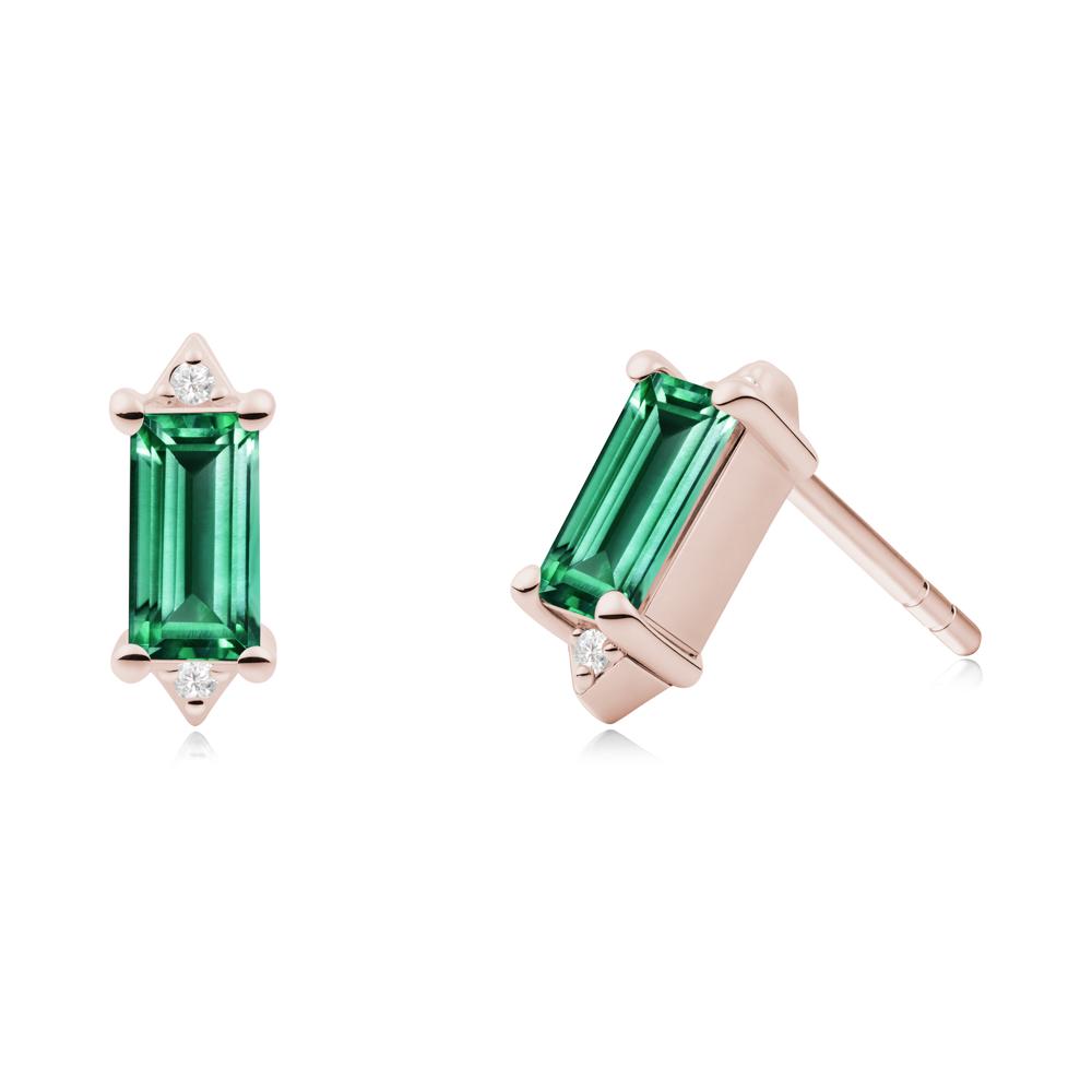 Minimalist Baguette Emerald Stud Earrings - LUO Jewelry #metal_14k rose gold