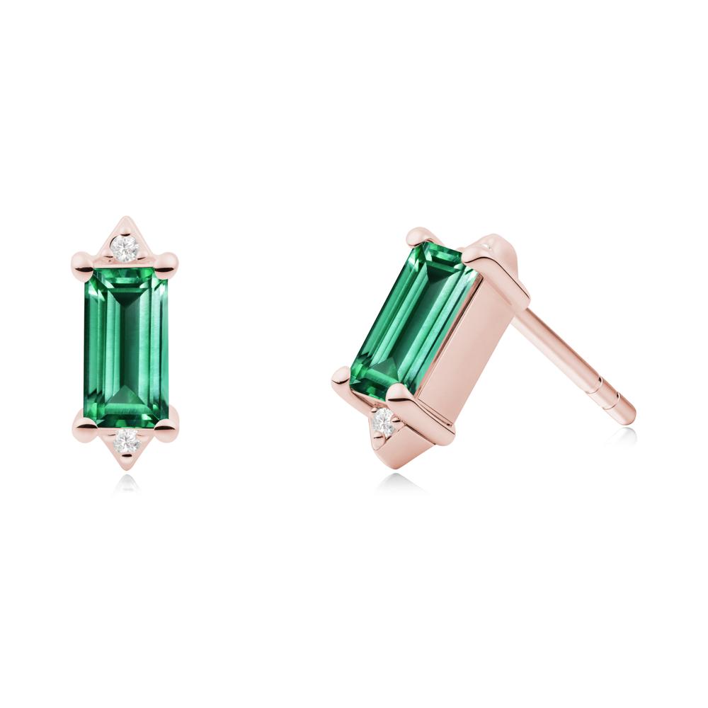 Minimalist Baguette Emerald Stud Earrings - LUO Jewelry #metal_18k rose gold