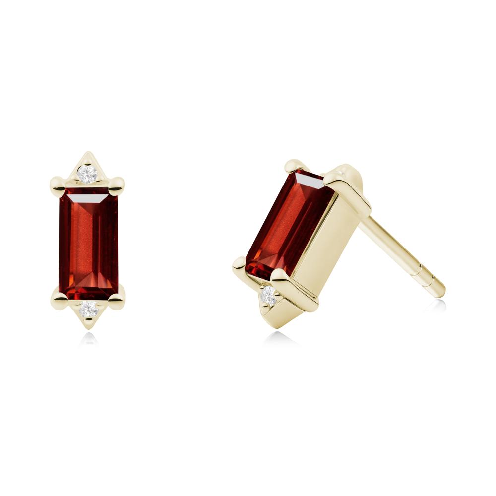 Minimalist Baguette Garnet Stud Earrings - LUO Jewelry #metal_14k yellow gold