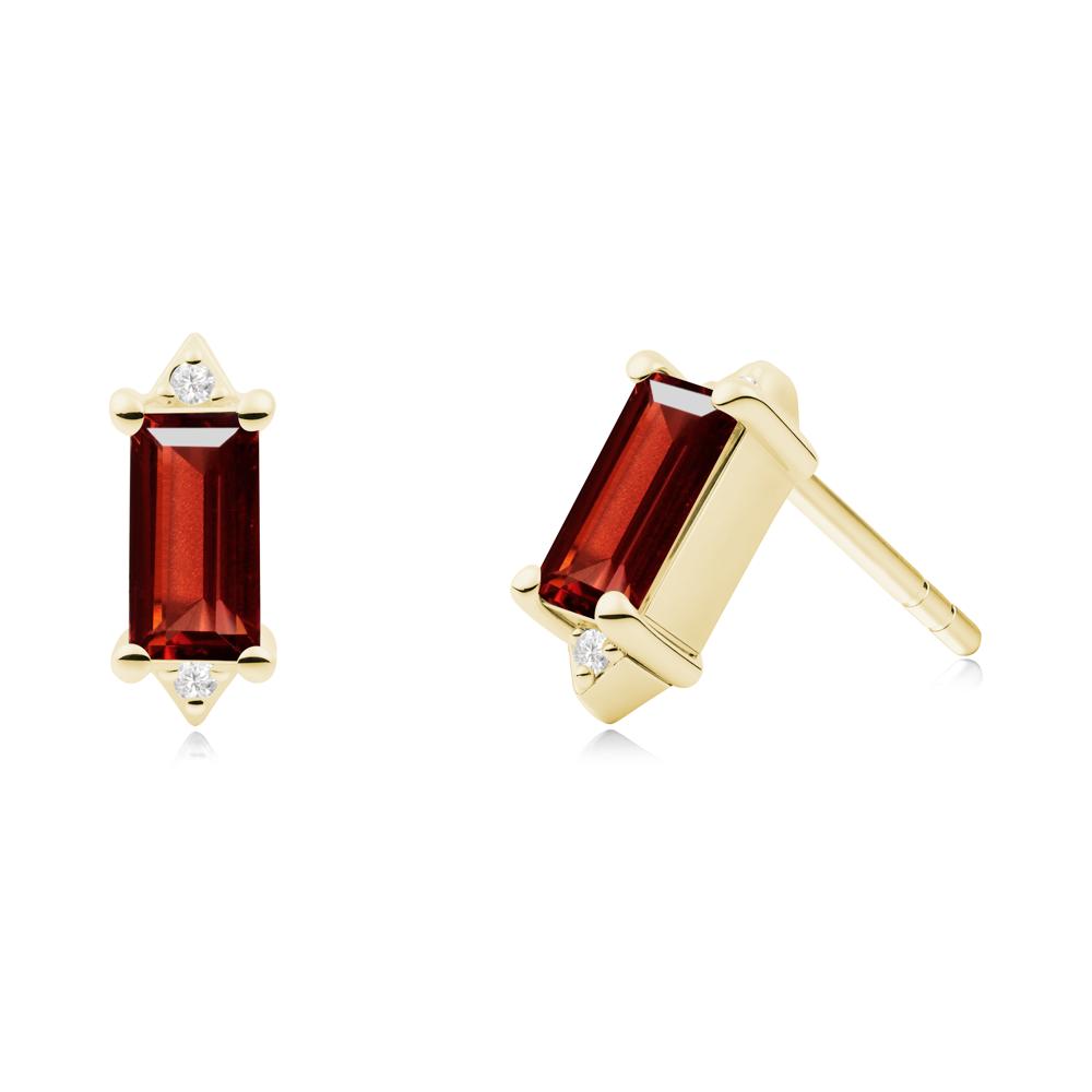 Minimalist Baguette Garnet Stud Earrings - LUO Jewelry #metal_18k yellow gold
