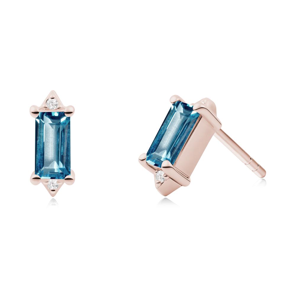 Minimalist Baguette London Blue Topaz Stud Earrings - LUO Jewelry #metal_14k rose gold