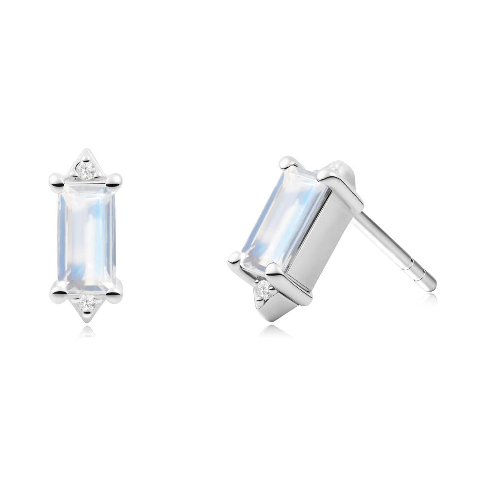 Minimalist Baguette Moonstone Stud Earrings - LUO Jewelry #metal_18k white gold
