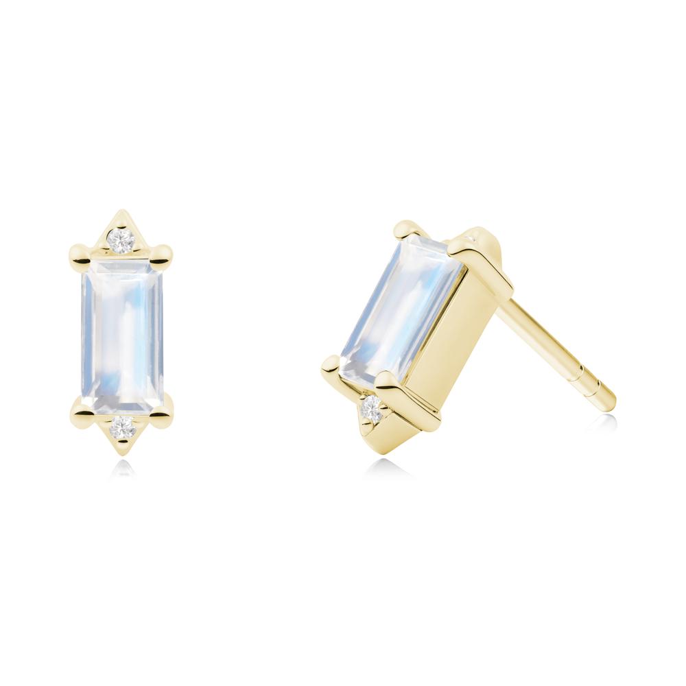 Minimalist Baguette Moonstone Stud Earrings - LUO Jewelry #metal_18k yellow gold
