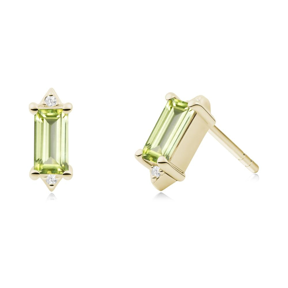 Minimalist Baguette Peridot Stud Earrings - LUO Jewelry #metal_14k yellow gold