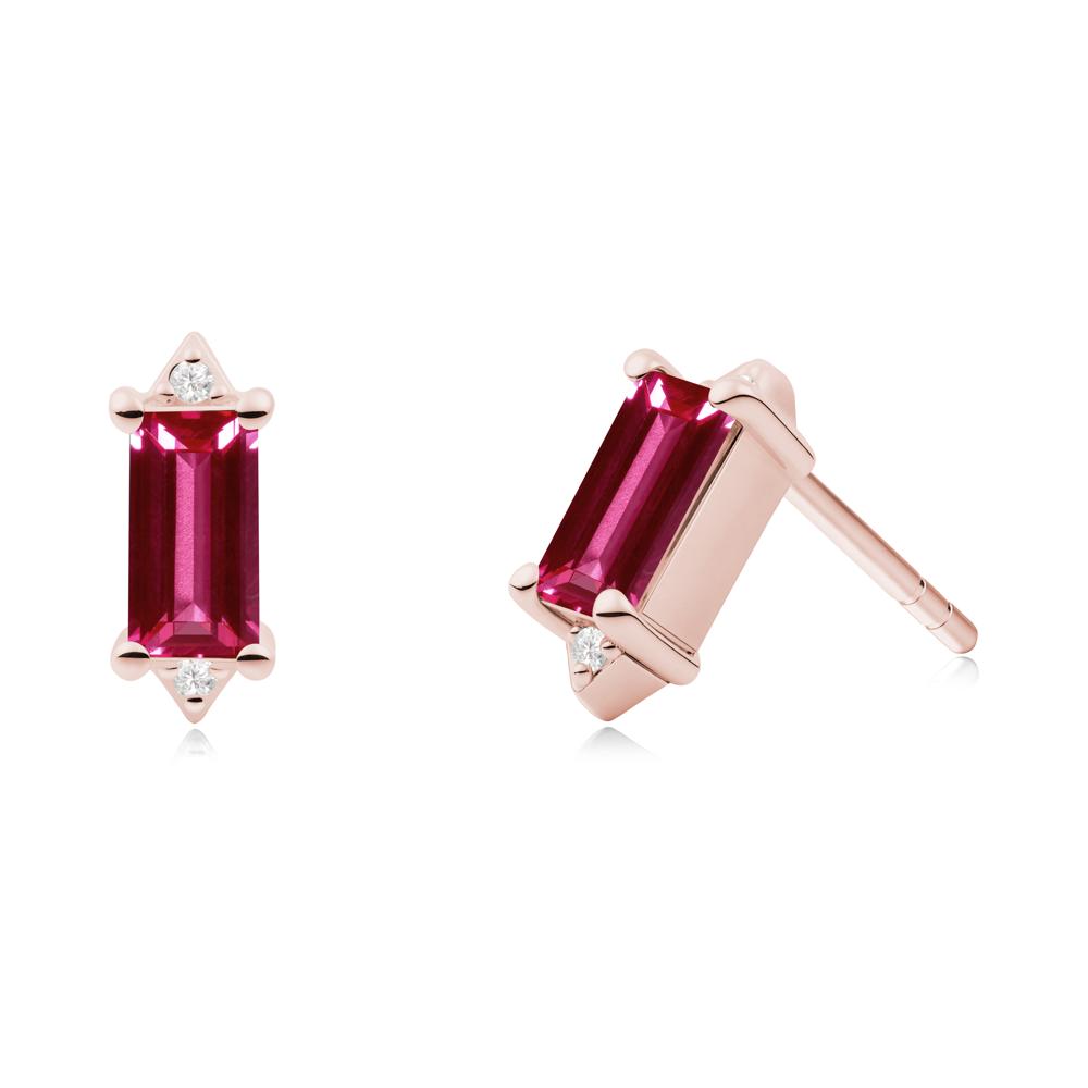 Minimalist Baguette Ruby Stud Earrings - LUO Jewelry #metal_18k rose gold
