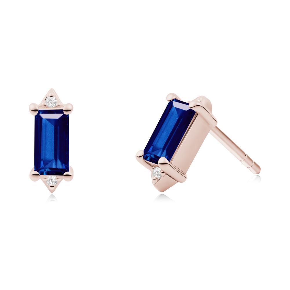 Minimalist Baguette Sapphire Stud Earrings - LUO Jewelry #metal_14k rose gold
