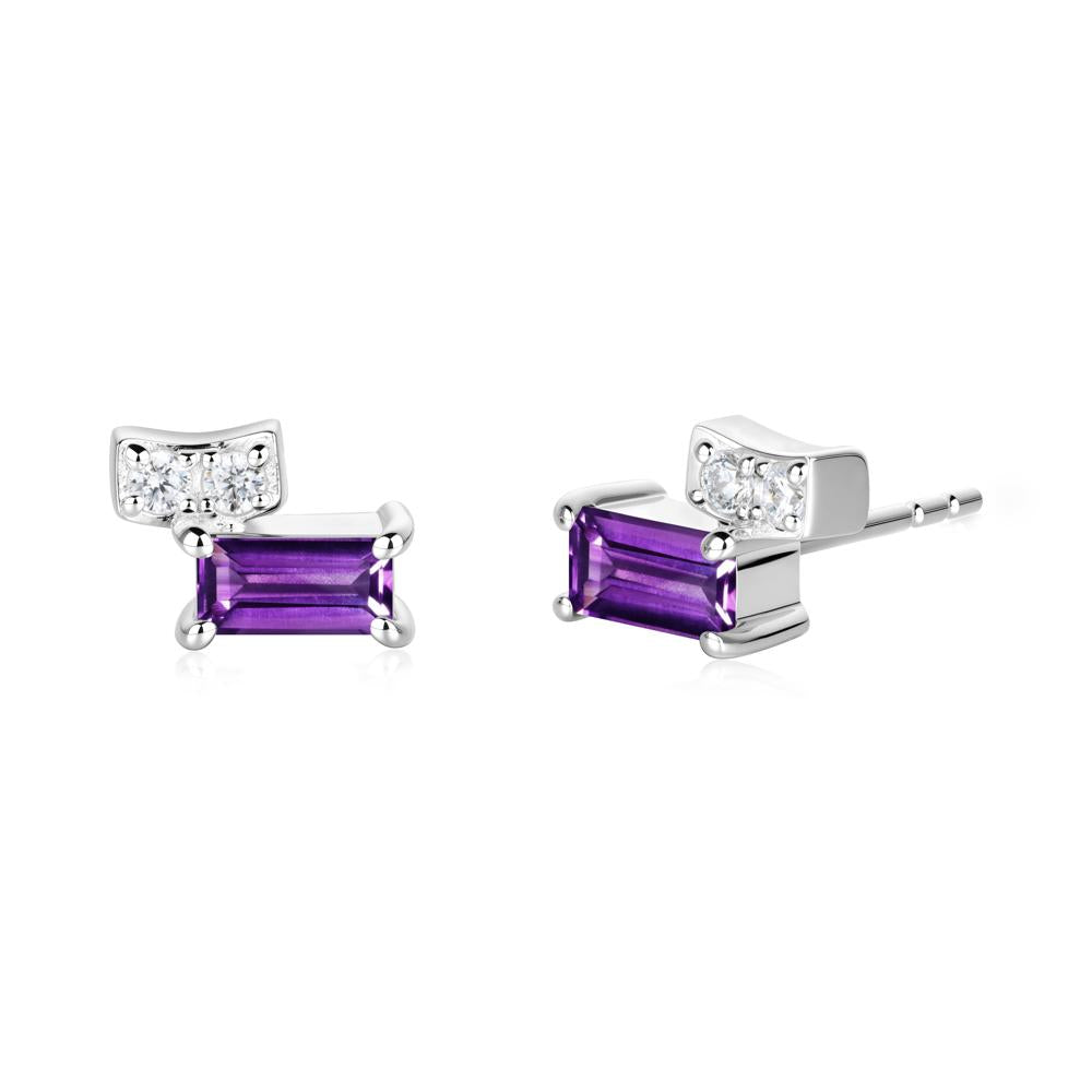 Horizon Tilted Baguette Amethyst Earrings - LUO Jewelry #metal_18k white gold