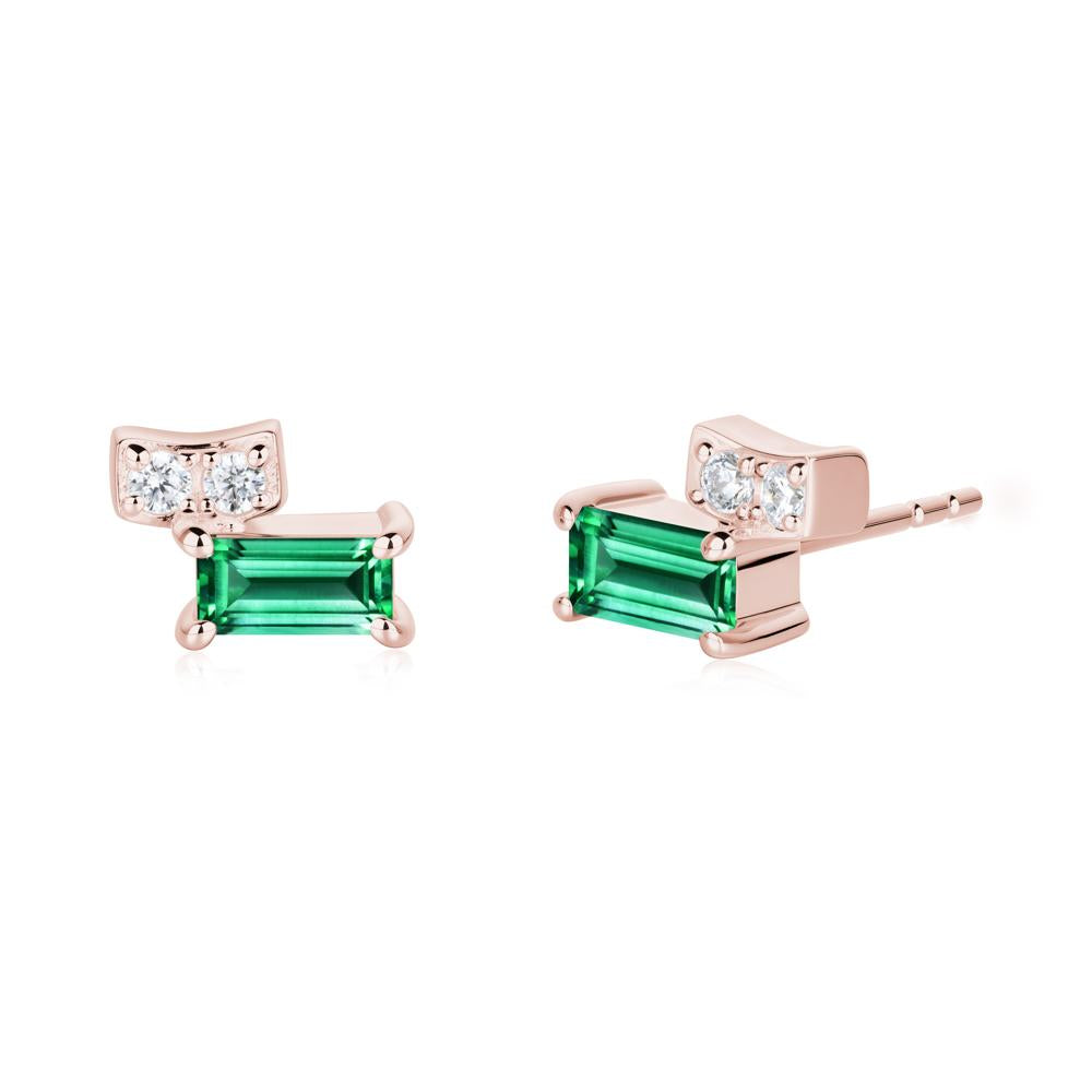 Baguette Emerald Stud Earrings - LUO Jewelry #metal_18k rose gold