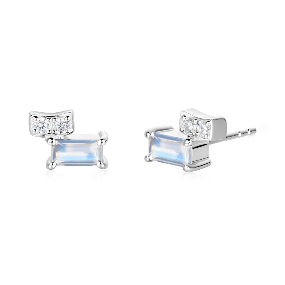 Baguette Moonstone Stud Earrings - LUO Jewelry #metal_18k white gold