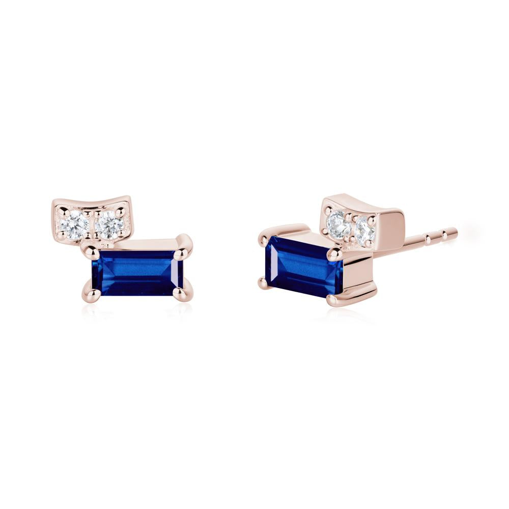 Horizon Tilted Baguette Sapphire Earrings - LUO Jewelry #metal_14k rose gold
