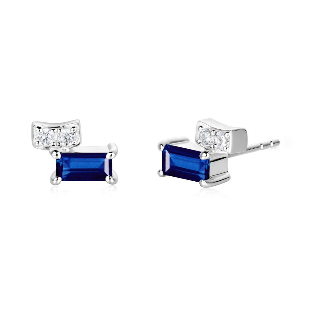 Horizon Tilted Baguette Sapphire Earrings - LUO Jewelry #metal_14k white gold