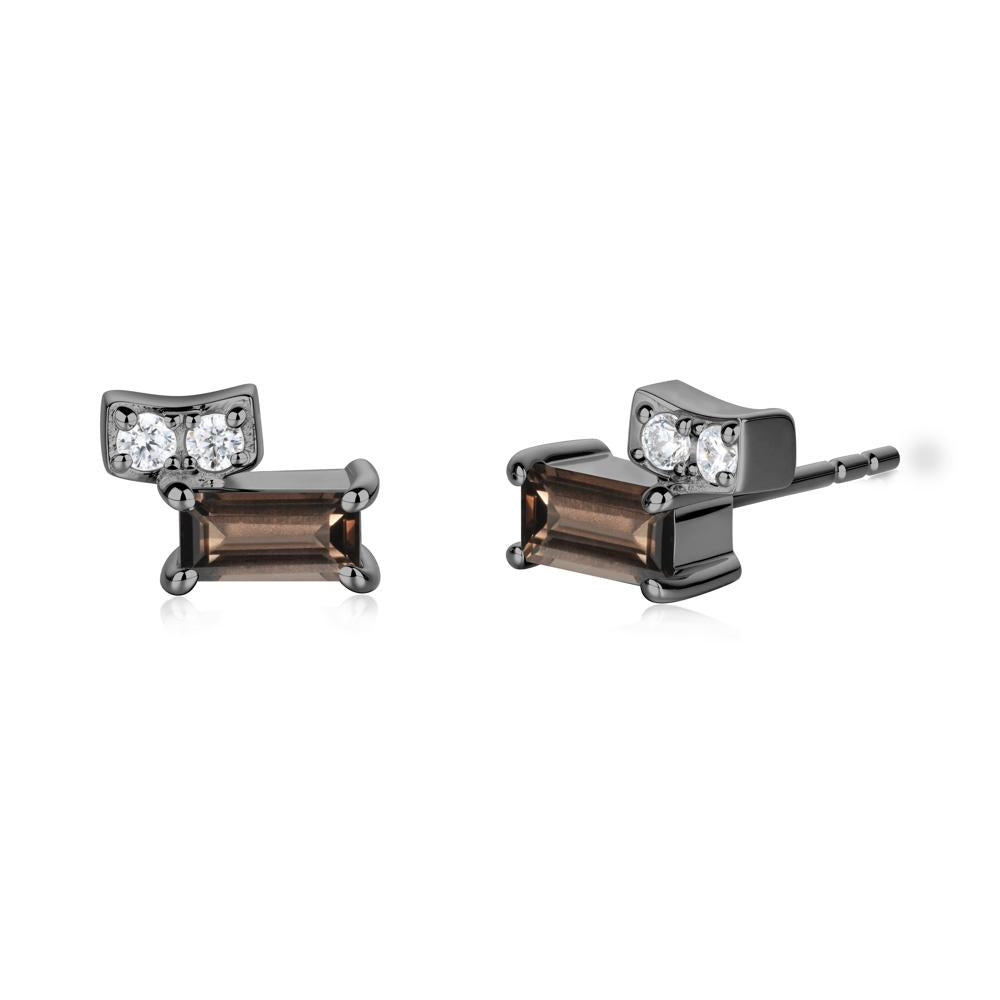Baguette Smoky Quartz Stud Earrings - LUO Jewelry #metal_black finish sterling silver