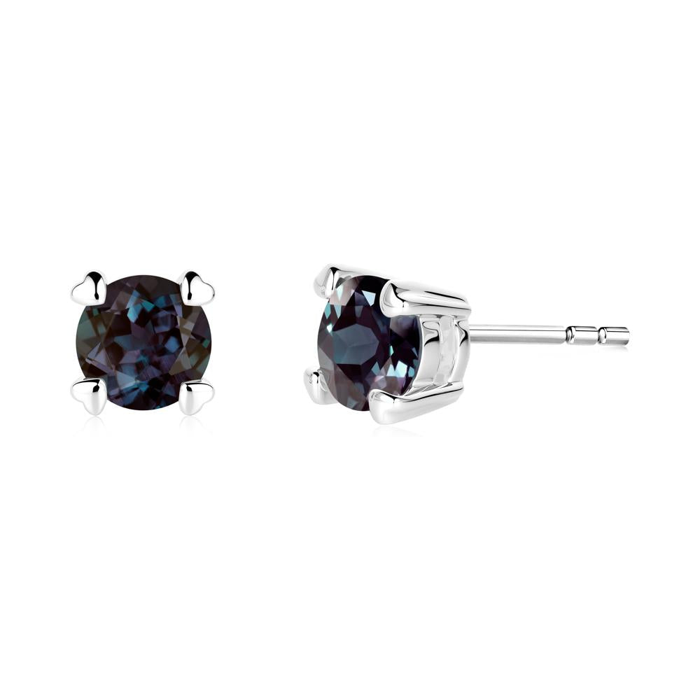 Heart Prongs Solitaire Alexandrite Earrings - LUO Jewelry #metal_14k white gold