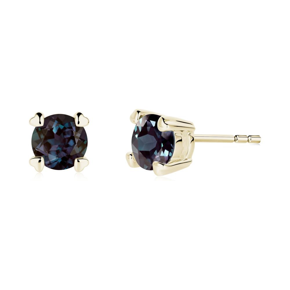 Heart Prongs Solitaire Alexandrite Earrings - LUO Jewelry #metal_14k yellow gold