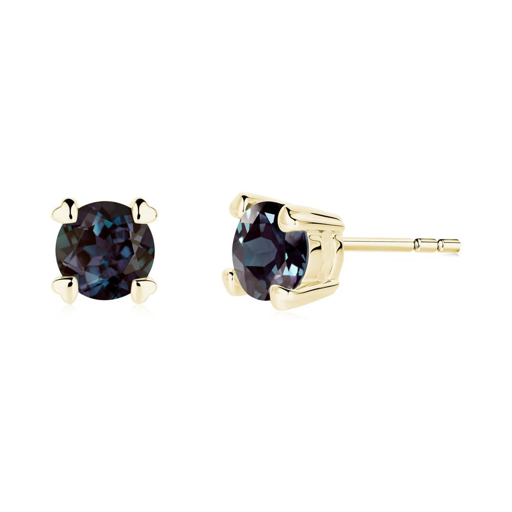 Heart Prongs Solitaire Alexandrite Earrings - LUO Jewelry #metal_18k yellow gold