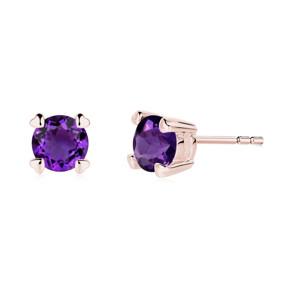 Amethyst Stud Earrings with Heart Prongs - LUO Jewelry #metal_18k rose gold