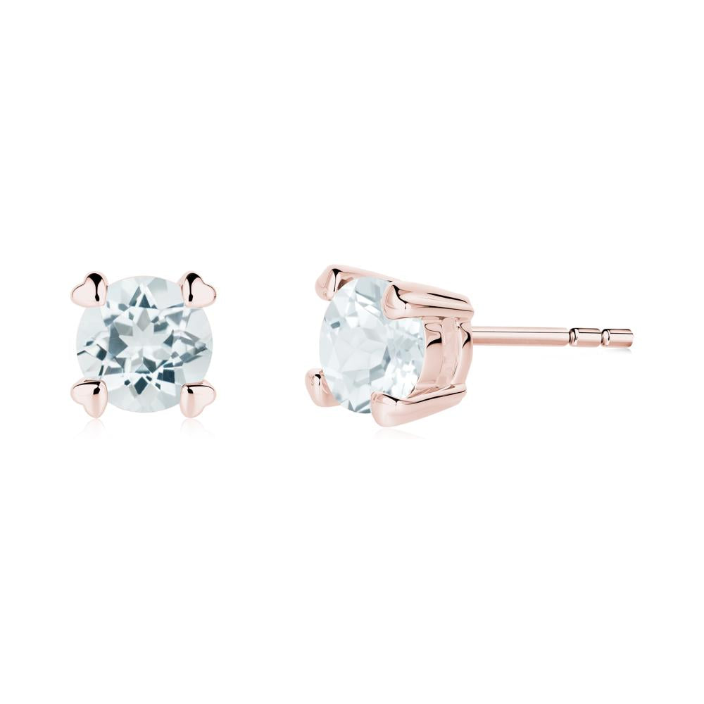 Heart Prongs Aquamarine Stud Earrings - LUO Jewelry #metal_18k rose gold