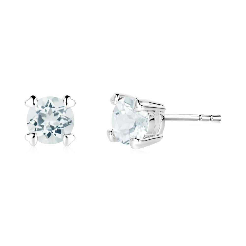 Heart Prongs Aquamarine Stud Earrings - LUO Jewelry #metal_18k white gold