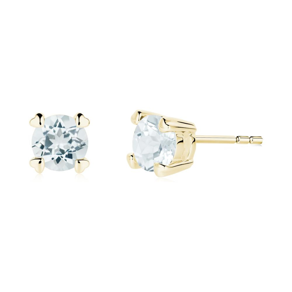 Heart Prongs Aquamarine Stud Earrings - LUO Jewelry #metal_18k yellow gold
