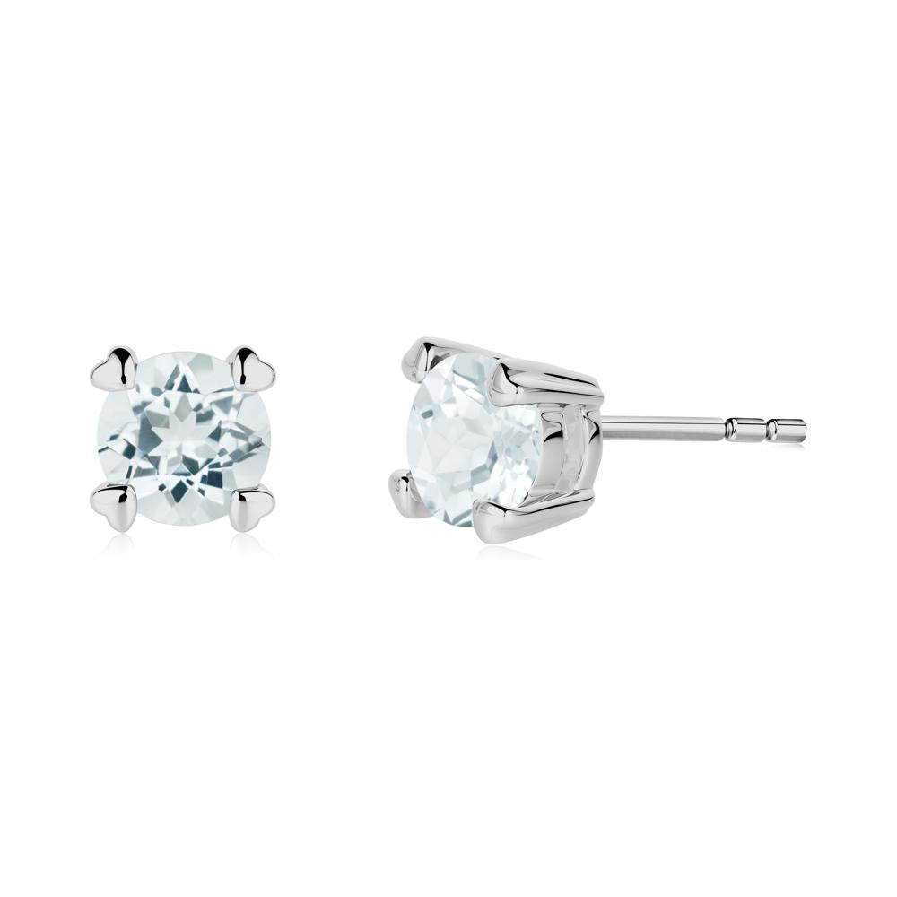 Heart Prongs Aquamarine Stud Earrings - LUO Jewelry #metal_platinum
