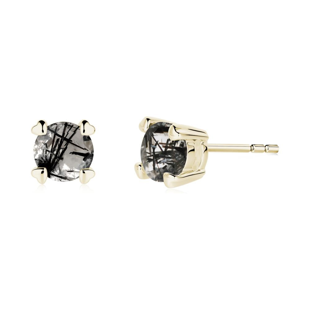 Black Rutilated Quartz Stud Earrings with Heart Prongs - LUO Jewelry #metal_14k yellow gold