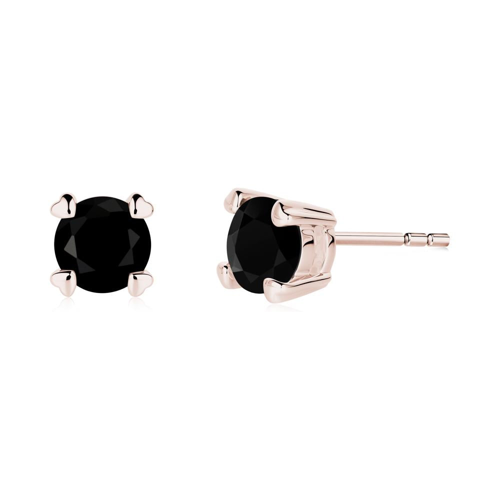 Heart Prongs Black Spinel Stud Earrings - LUO Jewelry #metal_14k rose gold