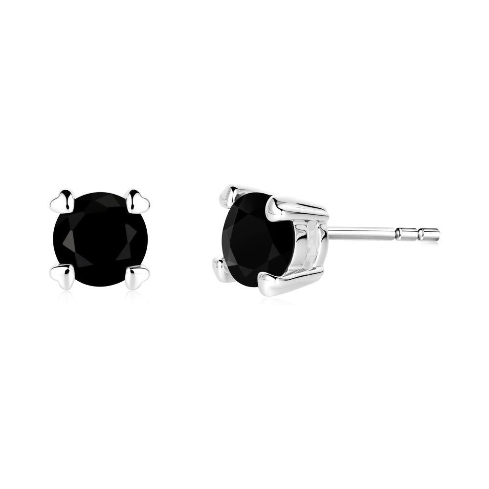 Heart Prongs Black Spinel Stud Earrings - LUO Jewelry #metal_18k white gold