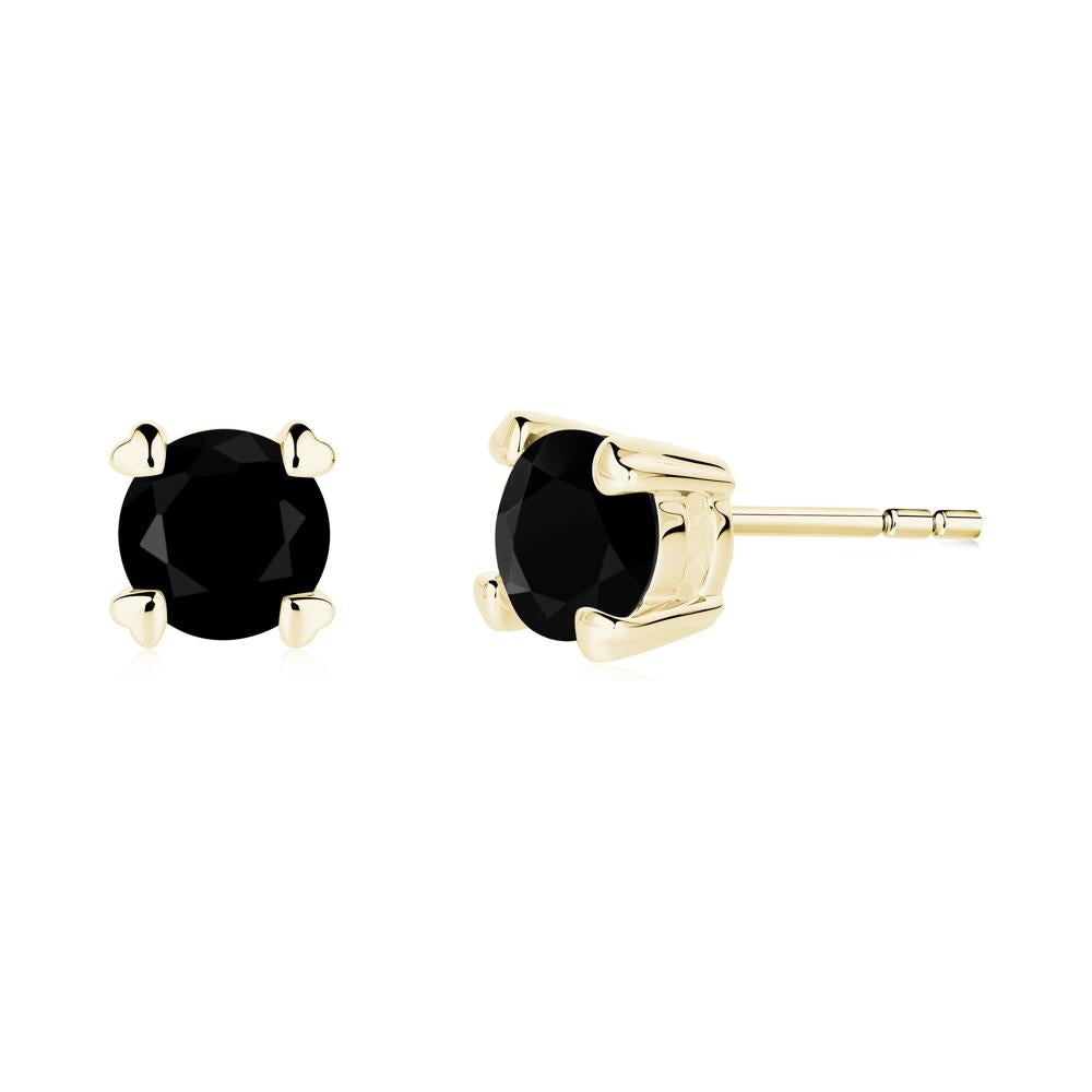 Heart Prongs Black Spinel Stud Earrings - LUO Jewelry #metal_18k yellow gold