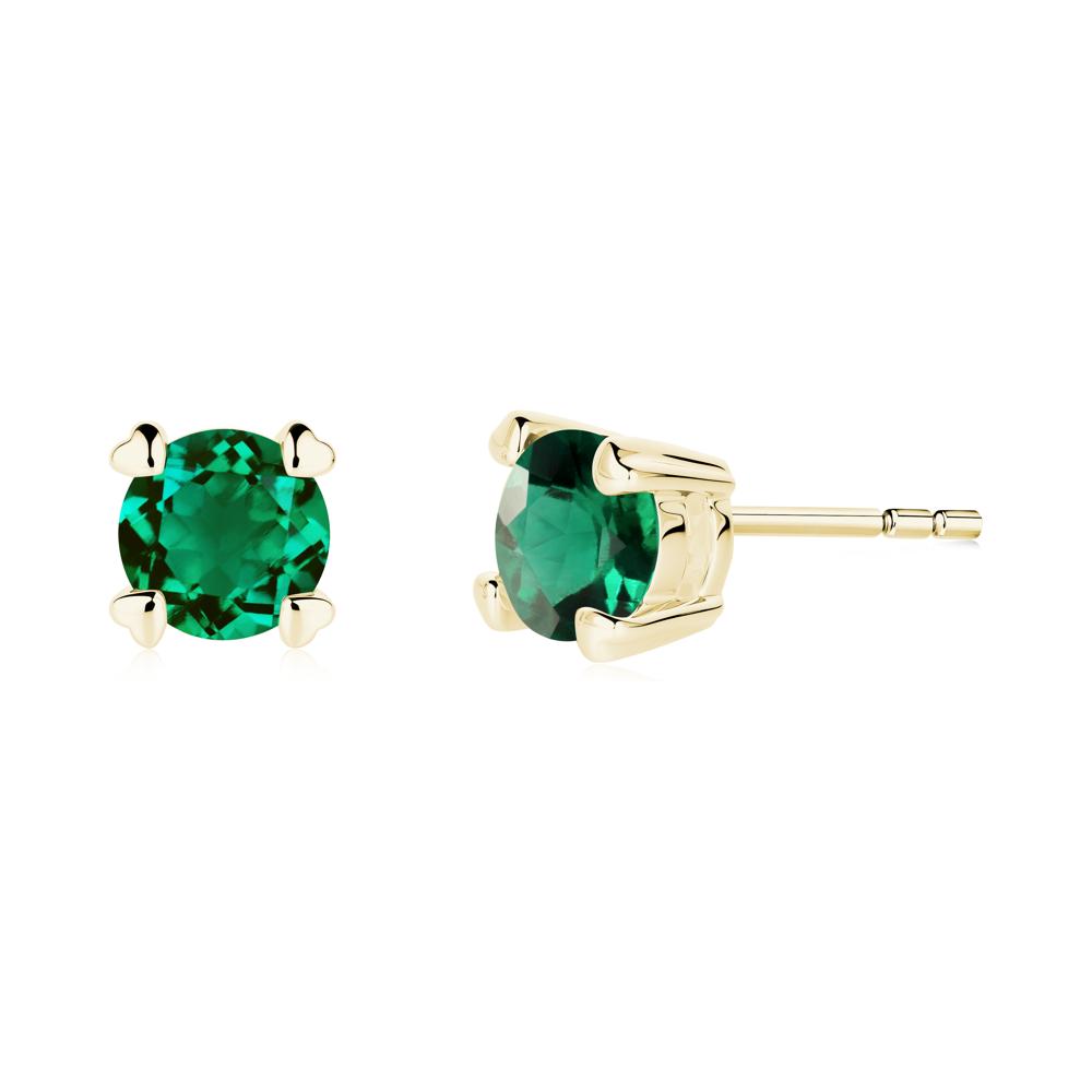 Heart Prongs Emerald Stud Earrings - LUO Jewelry #metal_18k yellow gold