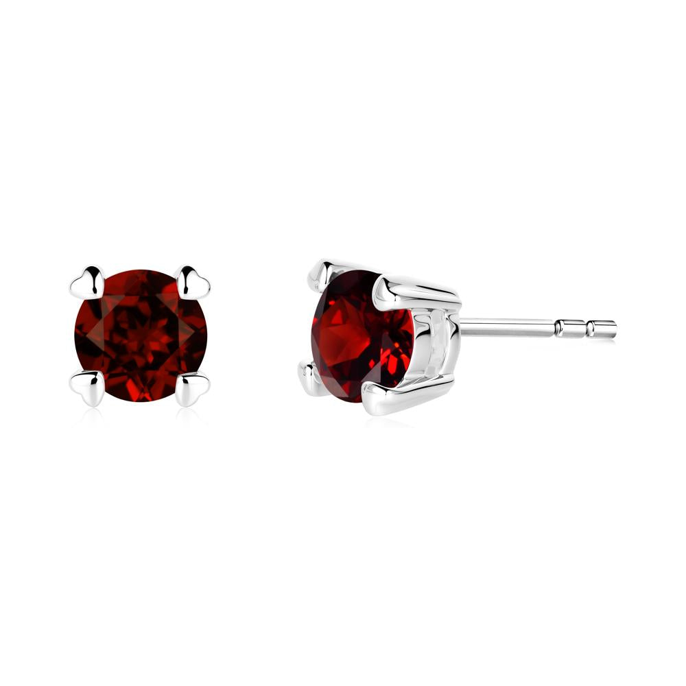 Heart Prongs Garnet Stud Earrings - LUO Jewelry #metal_14k white gold