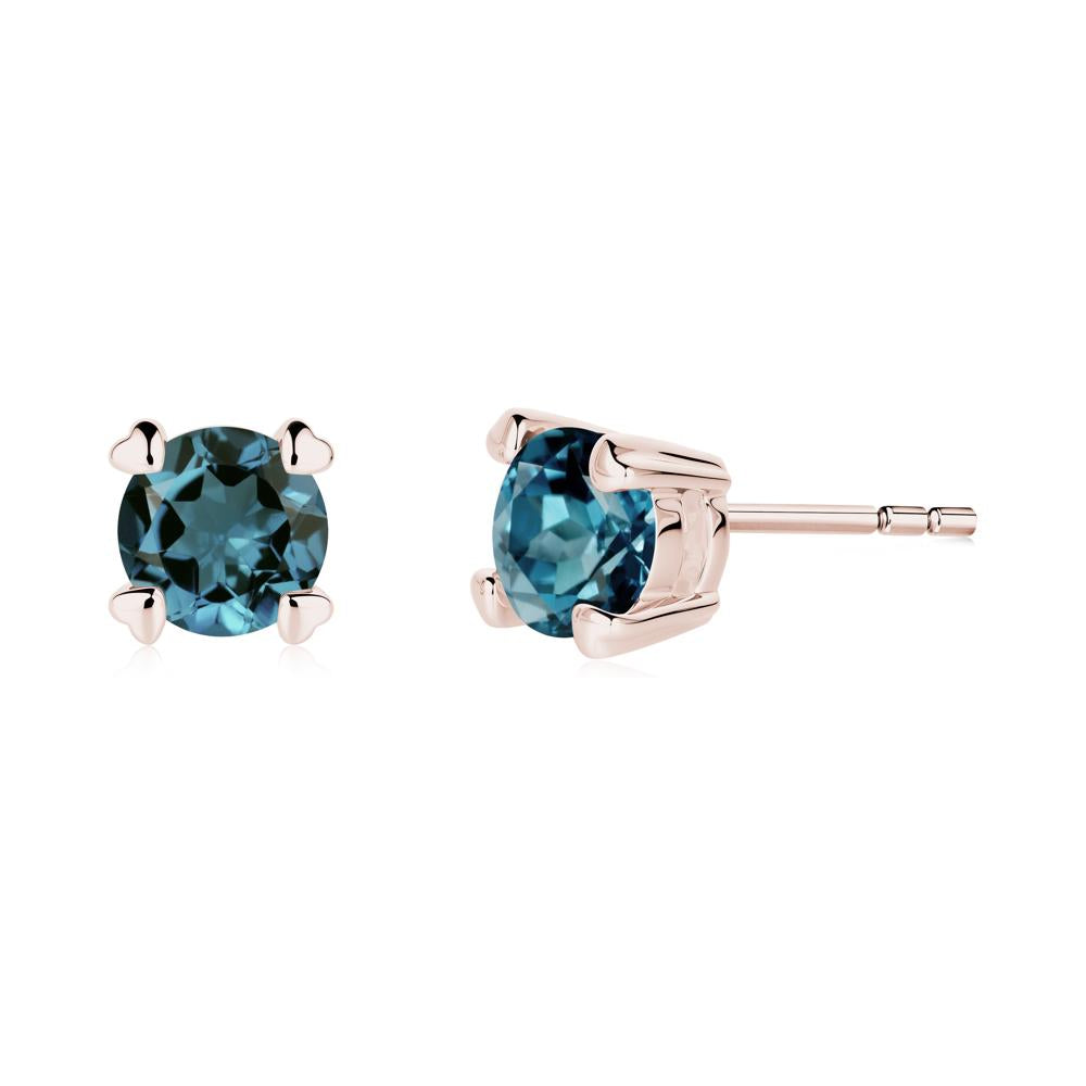 Heart Prongs London Blue Topaz Stud Earrings - LUO Jewelry #metal_14k rose gold