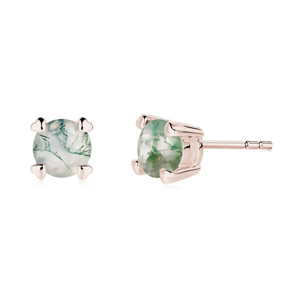Moss Agate Stud Earrings with Heart Prongs - LUO Jewelry #metal_14k rose gold