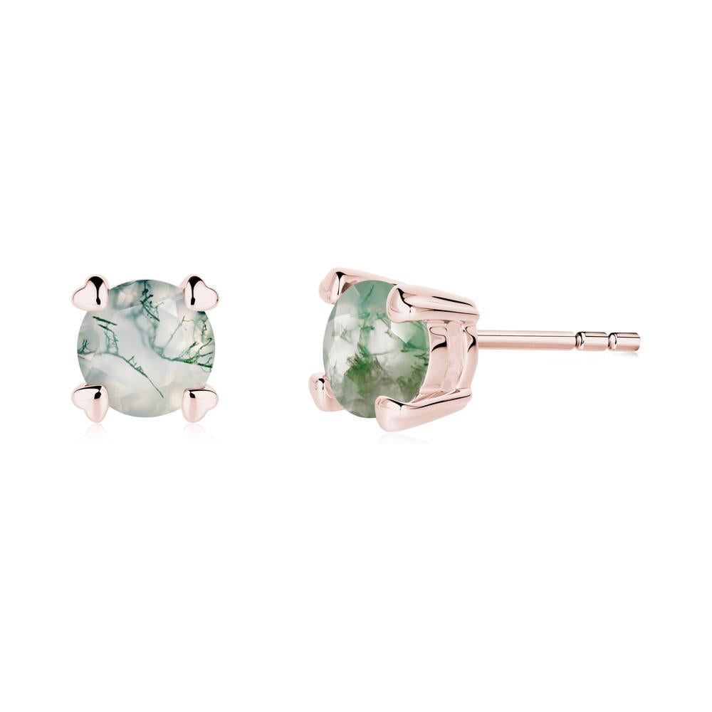Moss Agate Stud Earrings with Heart Prongs - LUO Jewelry #metal_18k rose gold