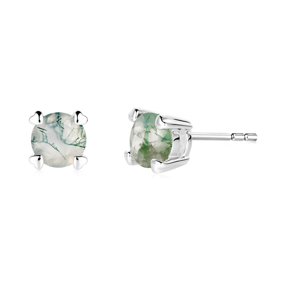 Moss Agate Stud Earrings with Heart Prongs - LUO Jewelry #metal_18k white gold