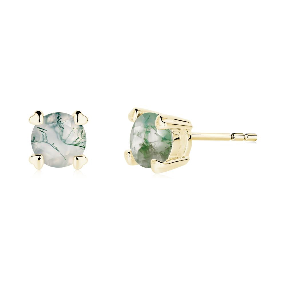 Moss Agate Stud Earrings with Heart Prongs - LUO Jewelry #metal_18k yellow gold