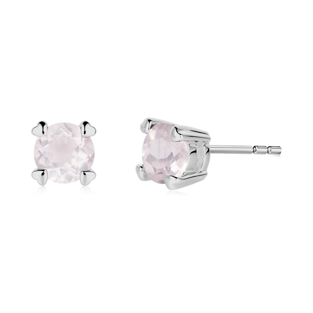 Heart Prongs Rose Quartz Stud Earrings - LUO Jewelry #metal_platinum