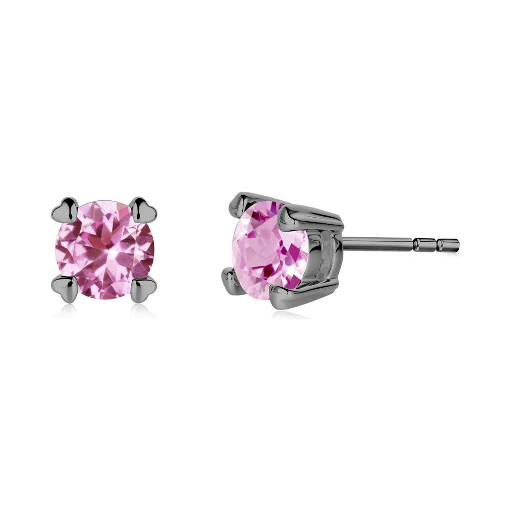 Pink Sapphire Stud Earrings with Heart Prongs - LUO Jewelry #metal_black finish sterling silver
