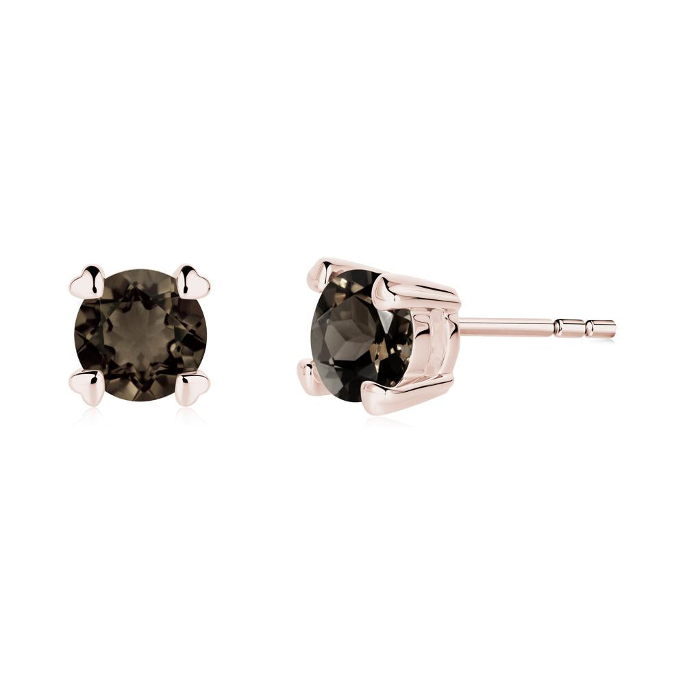 Smoky Quartz Stud Earrings with Heart Prongs - LUO Jewelry #metal_14k rose gold