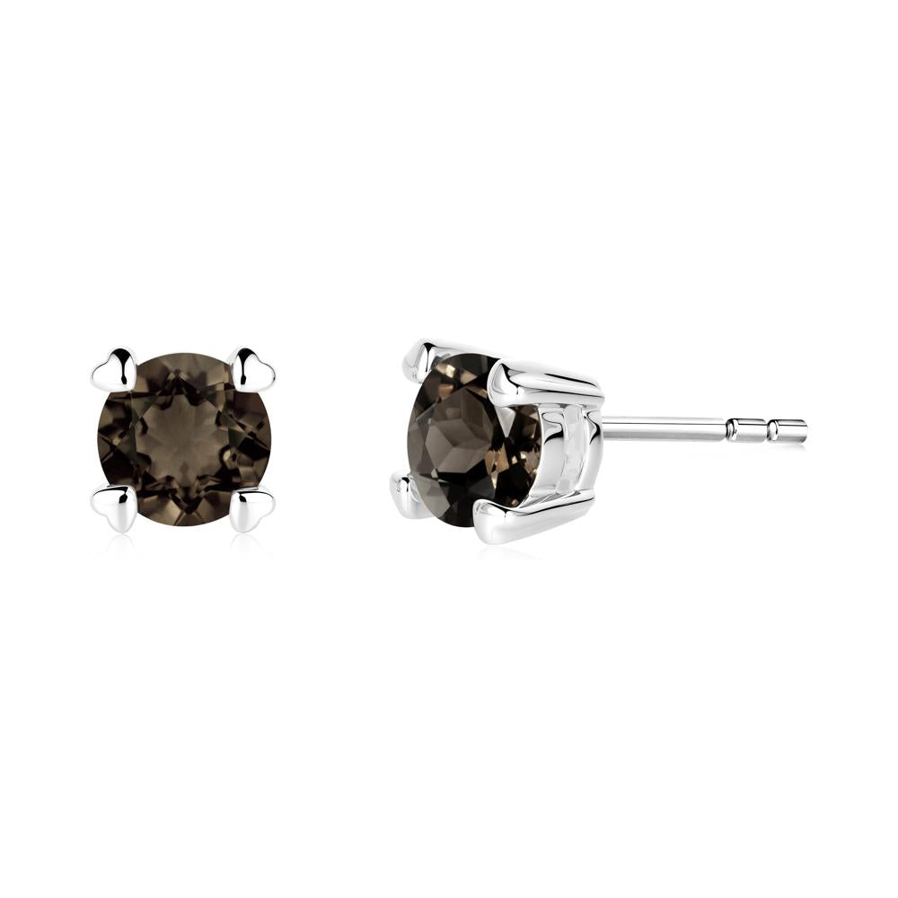 Smoky Quartz Stud Earrings with Heart Prongs - LUO Jewelry #metal_14k white gold