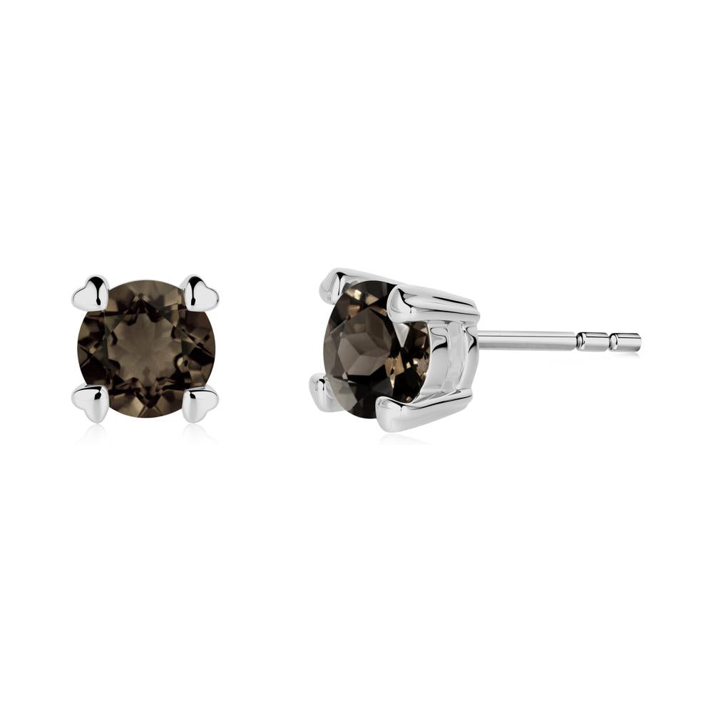 Smoky Quartz Stud Earrings with Heart Prongs - LUO Jewelry #metal_platinum